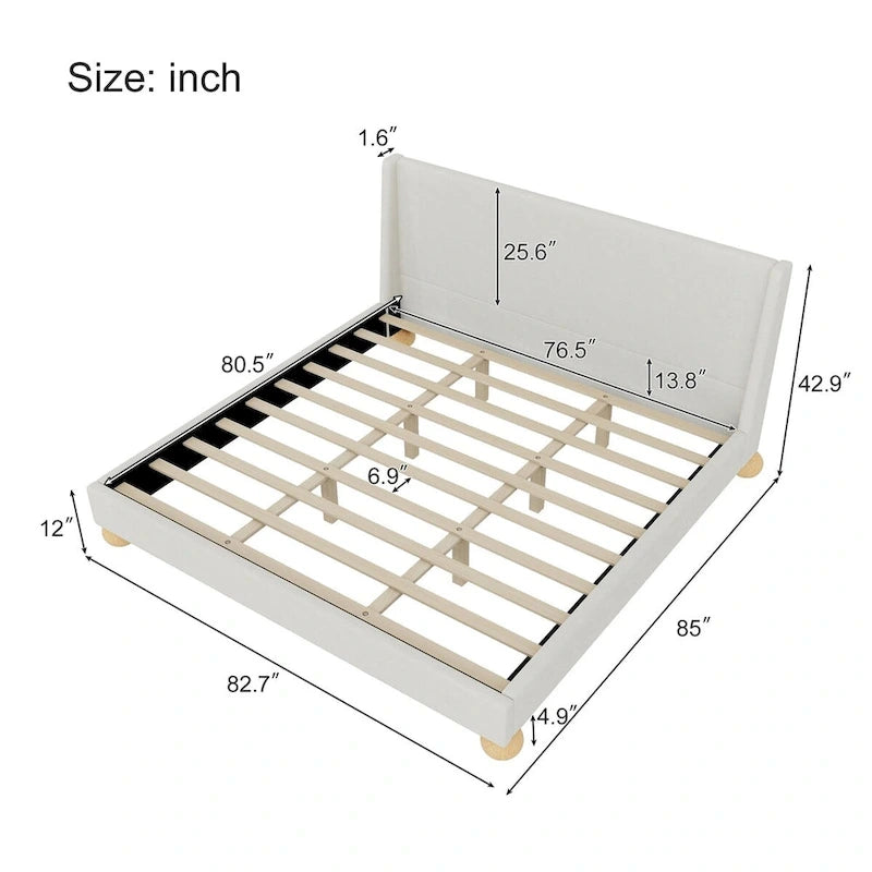 Modern Upholstered Platform Bed with Wingback Headboard