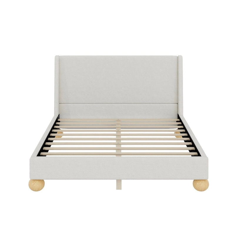 Modern Upholstered Platform Bed with Wingback Headboard