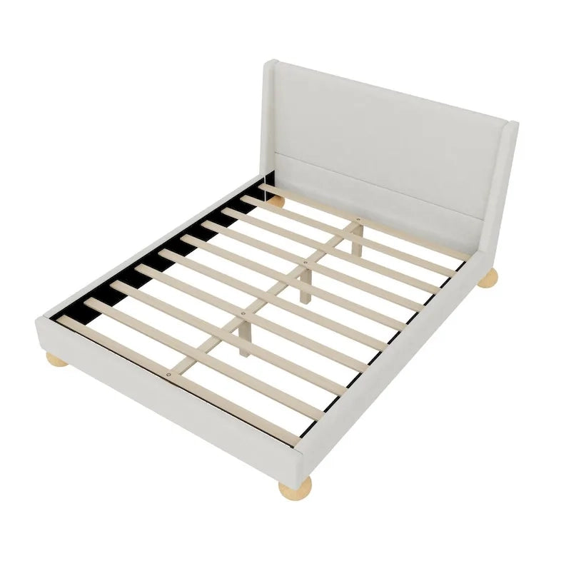 Modern Upholstered Platform Bed with Wingback Headboard