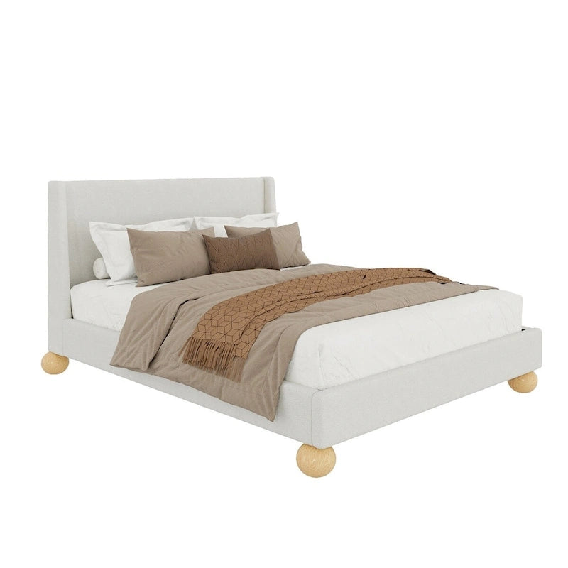Modern Upholstered Platform Bed with Wingback Headboard