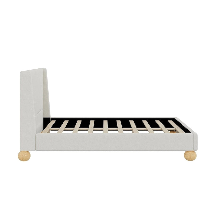 Modern Upholstered Platform Bed with Wingback Headboard
