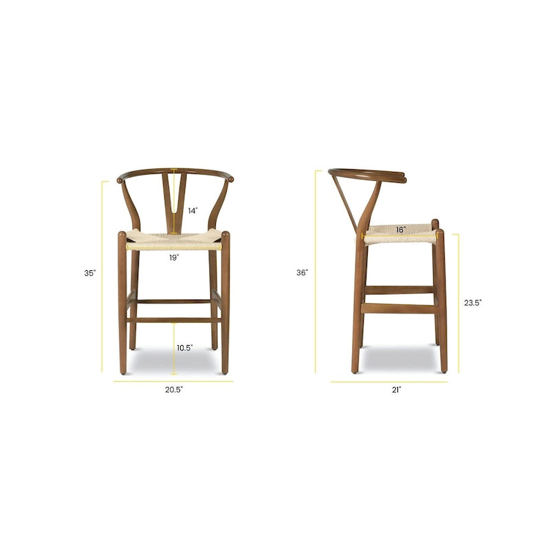 23.5-Inch Seat Height Counter Stool with Solid Wood Frame and Woven Rope Seat