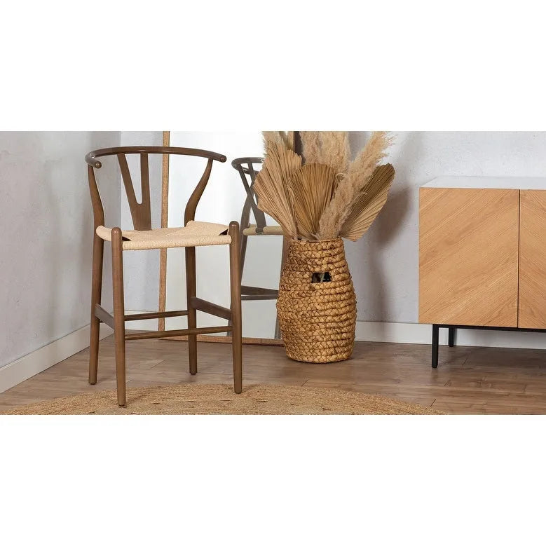 23.5-Inch Seat Height Counter Stool with Solid Wood Frame and Woven Rope Seat