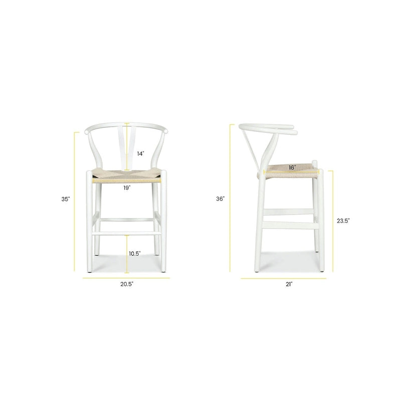 23.5-Inch Seat Height Counter Stool with Solid Wood Frame and Woven Rope Seat