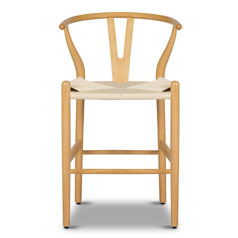 23.5-Inch Seat Height Counter Stool with Solid Wood Frame and Woven Rope Seat