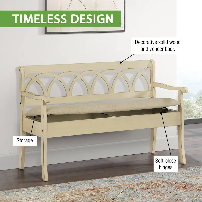 Wood Storage Bench with Cushioned Seat