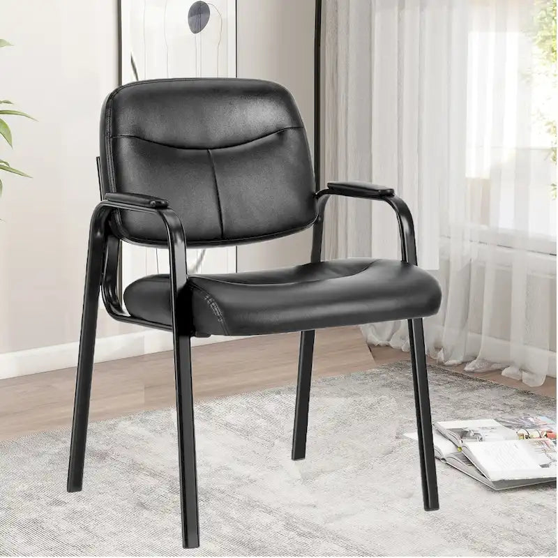 Black PU Leather Reception Chairs with Metal Frame