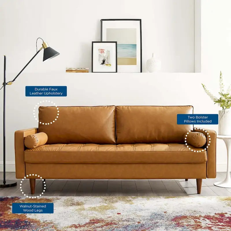 Upholstered Faux Leather Sofa