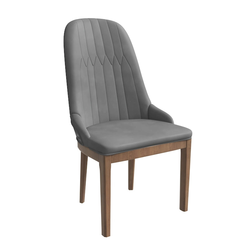 Leather Dining Chair with Rubberwood Legs and Diamond-Stitched Back