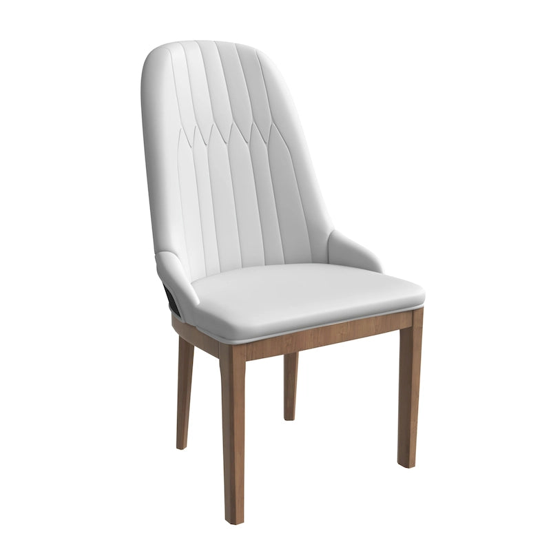 Leather Dining Chair with Rubberwood Legs and Diamond-Stitched Back