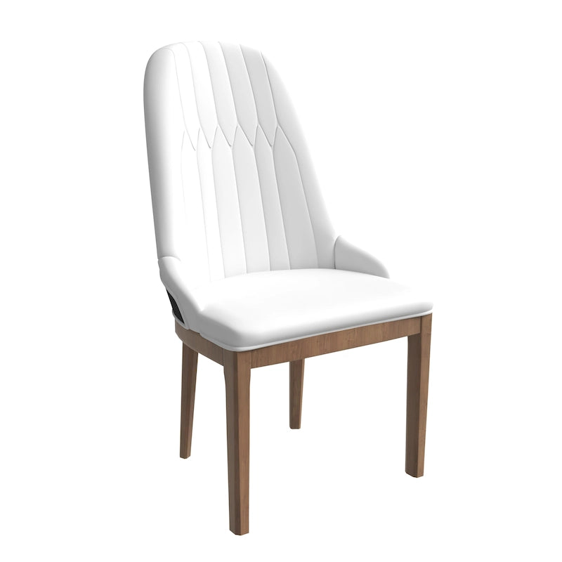 Leather Dining Chair with Rubberwood Legs and Diamond-Stitched Back