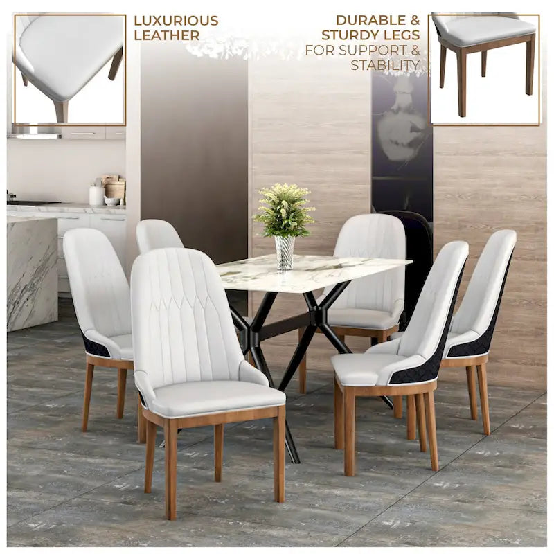 Leather Dining Chair with Rubberwood Legs and Diamond-Stitched Back