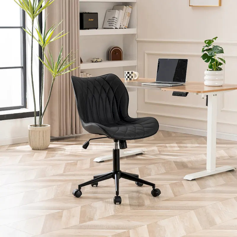 Armless Swivel Desk Chair with Adjustable Height and Wheels