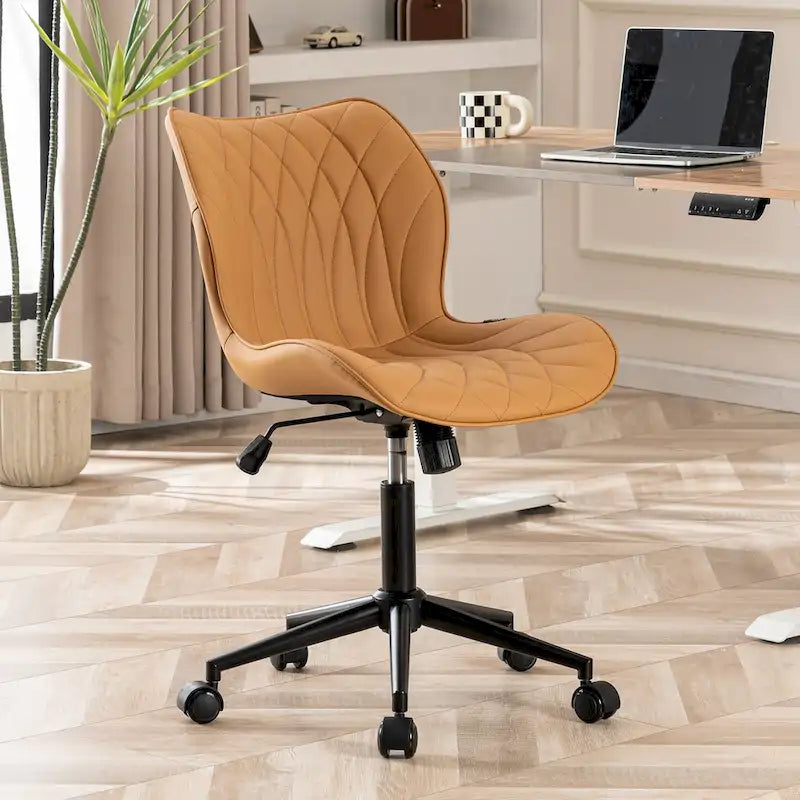 Armless Swivel Desk Chair with Adjustable Height and Wheels