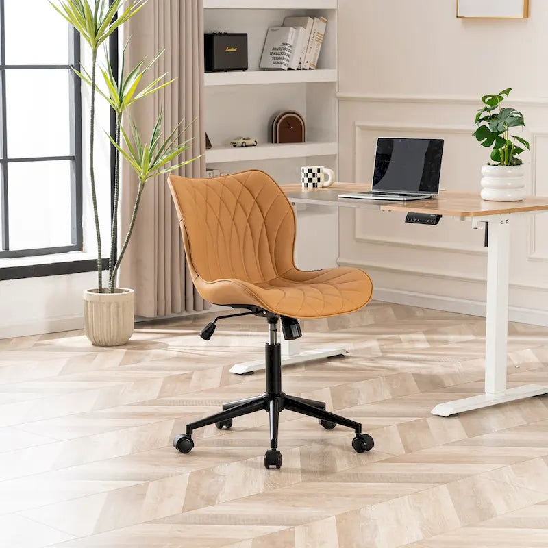 Armless Swivel Desk Chair with Adjustable Height and Wheels