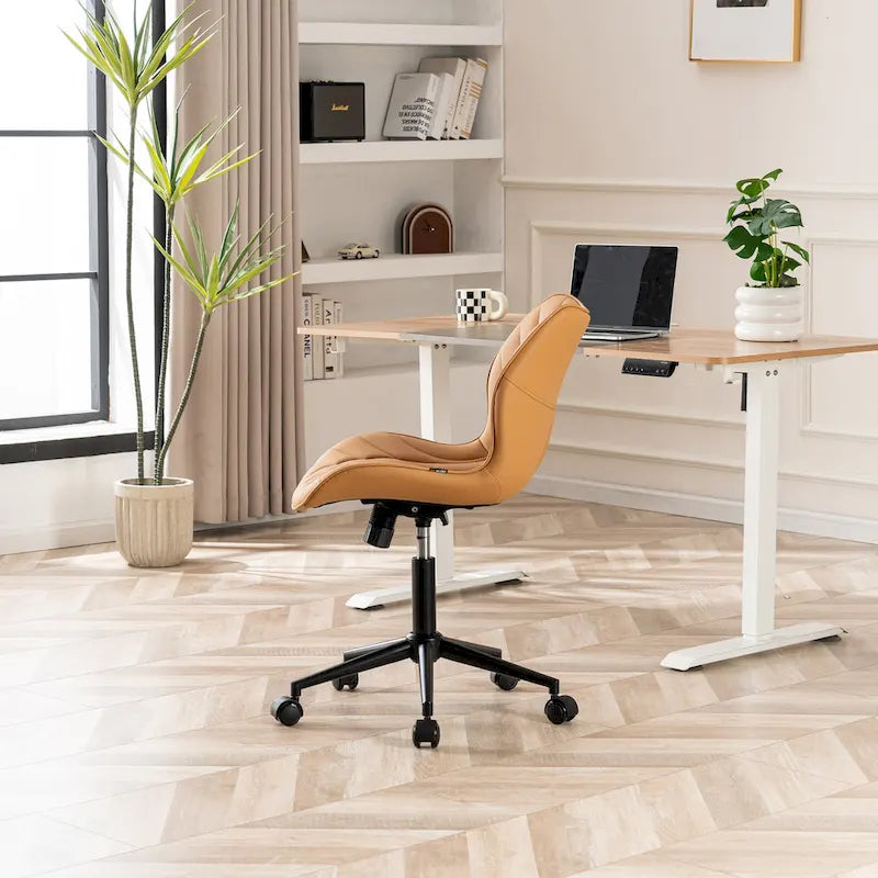 Armless Swivel Desk Chair with Adjustable Height and Wheels