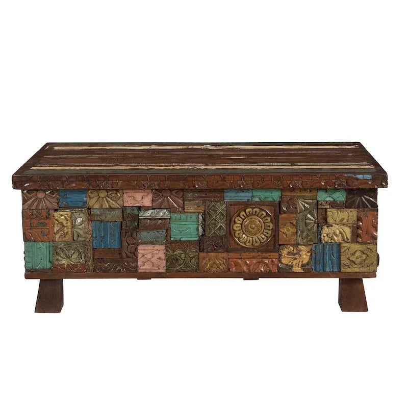 Carved Reclaimed Wood Trunk Coffee Table - 47 x 25