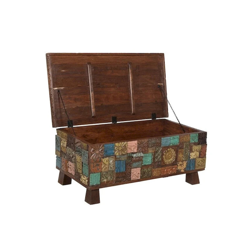 Carved Reclaimed Wood Trunk Coffee Table - 47 x 25