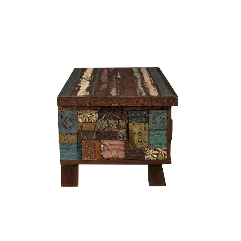 Carved Reclaimed Wood Trunk Coffee Table - 47 x 25