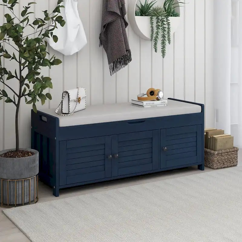 Three-Door Storage Bench with Removable Cushion