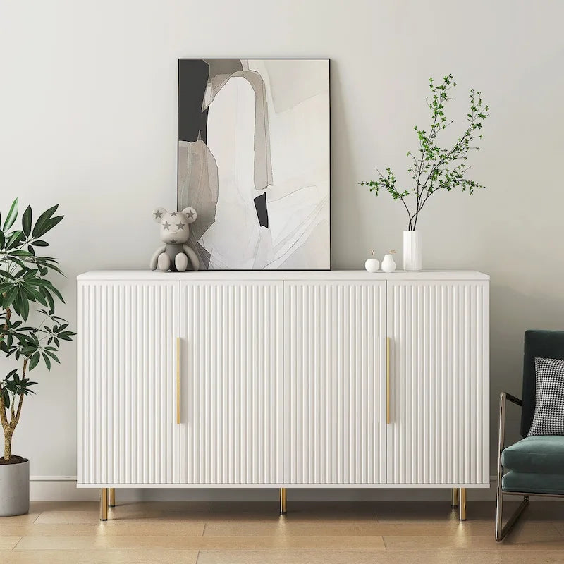 Fluted Buffet Cabinet with Storage and Adjustable Shelves