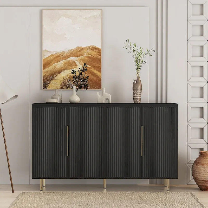 Fluted Buffet Cabinet with Storage and Adjustable Shelves
