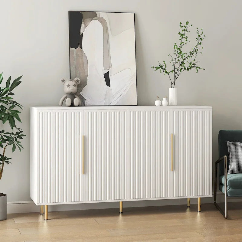 Fluted Buffet Cabinet with Storage and Adjustable Shelves