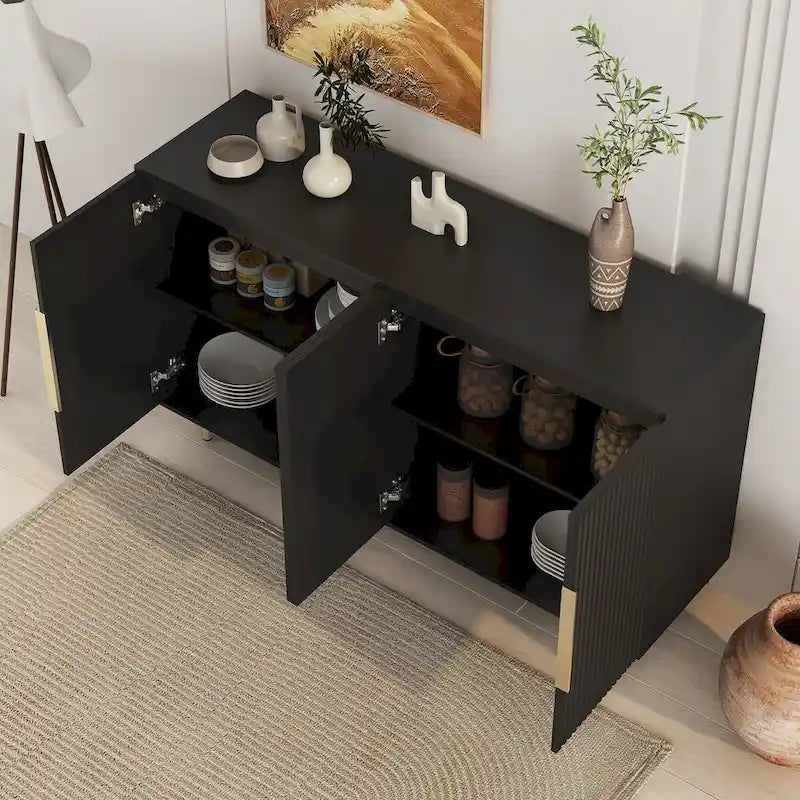 Fluted Buffet Cabinet with Storage and Adjustable Shelves