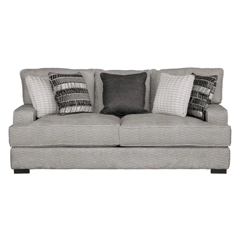 Contemporary Track Arm Sofa with Loose Back Pillows and Wood Legs