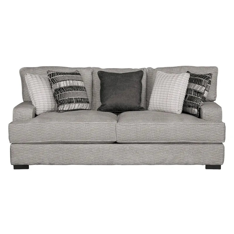 Contemporary Track Arm Sofa with Loose Back Pillows and Wood Legs