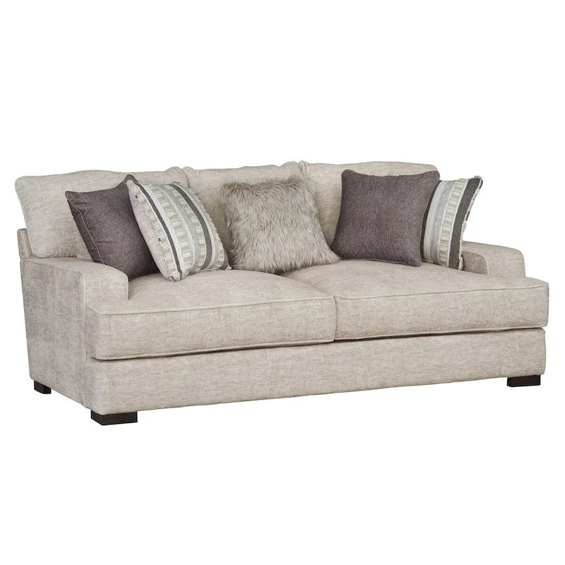 Contemporary Track Arm Sofa with Loose Back Pillows and Wood Legs