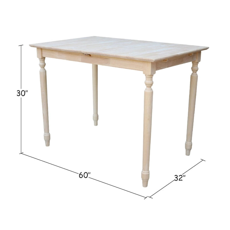 32-Inch Wide Unfinished Parawood Dining Table with Butterfly Extension