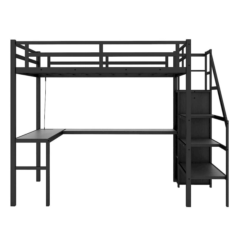 Metall-Hochbett mit L-förmigem Schreibtisch und USB