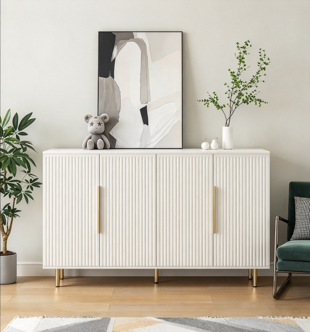 Fluted Buffet Cabinet with Storage and Adjustable Shelves
